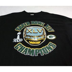 Green Bay Packers Super Bowl Champions XLV Black Lg Graphic T Shirt Trophy Ring